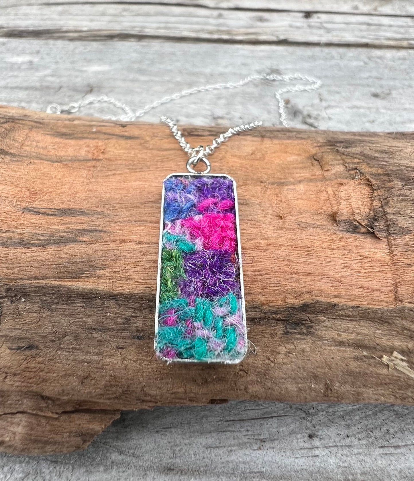 Pink, Purple and Green Harris Tweed Patchwork Pendant