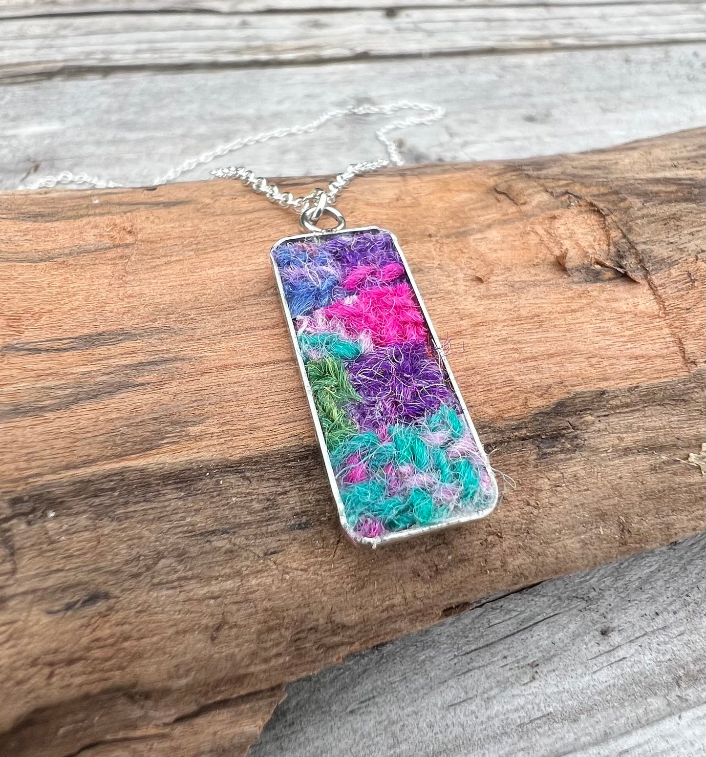 Pink, Purple and Green Harris Tweed Patchwork Pendant