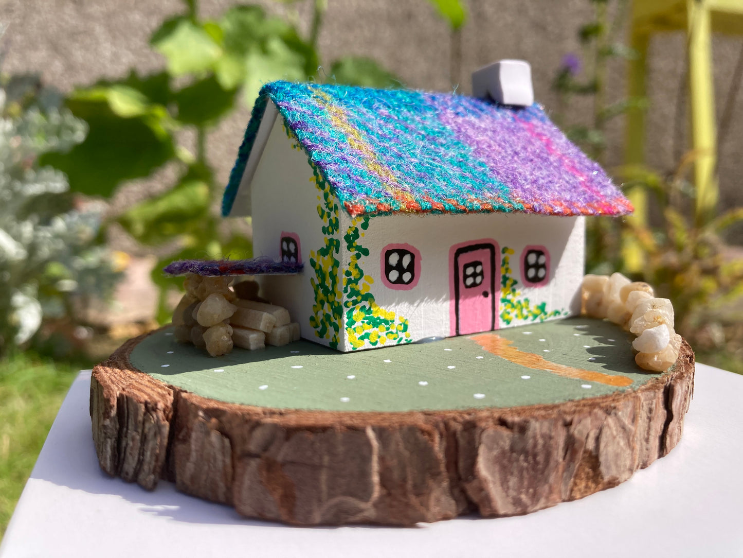 Violet & Teal Blue Check Harris Tweed Miniature Scottish Bothy
