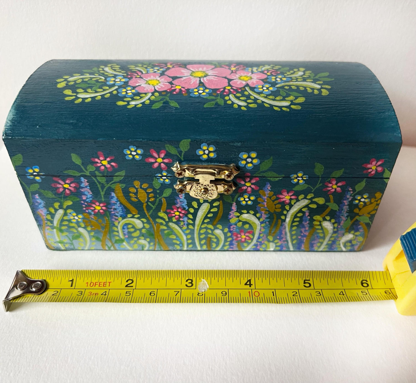 Hand Painted Floral Wooden Jewellery Box - Handmade in Scotland