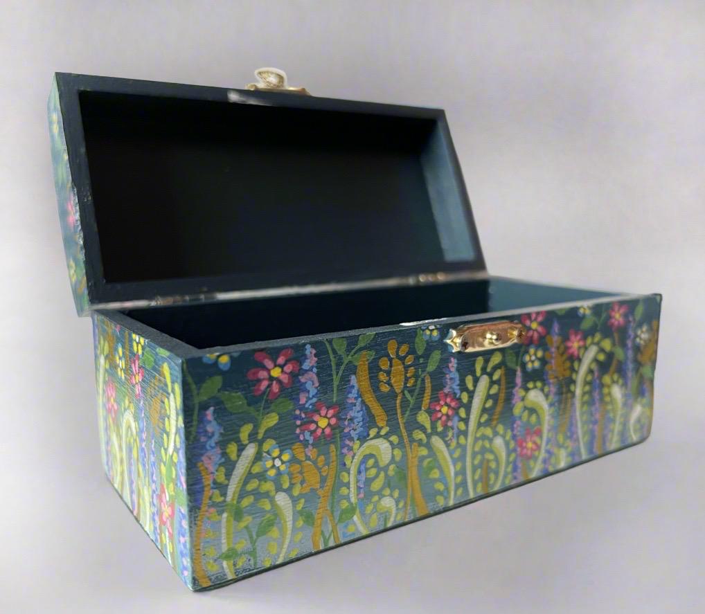 Hand Painted Floral Wooden Jewellery Box - Handmade in Scotland