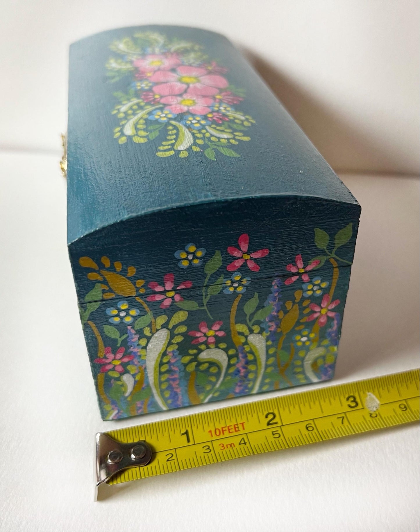 Hand Painted Floral Wooden Jewellery Box - Handmade in Scotland