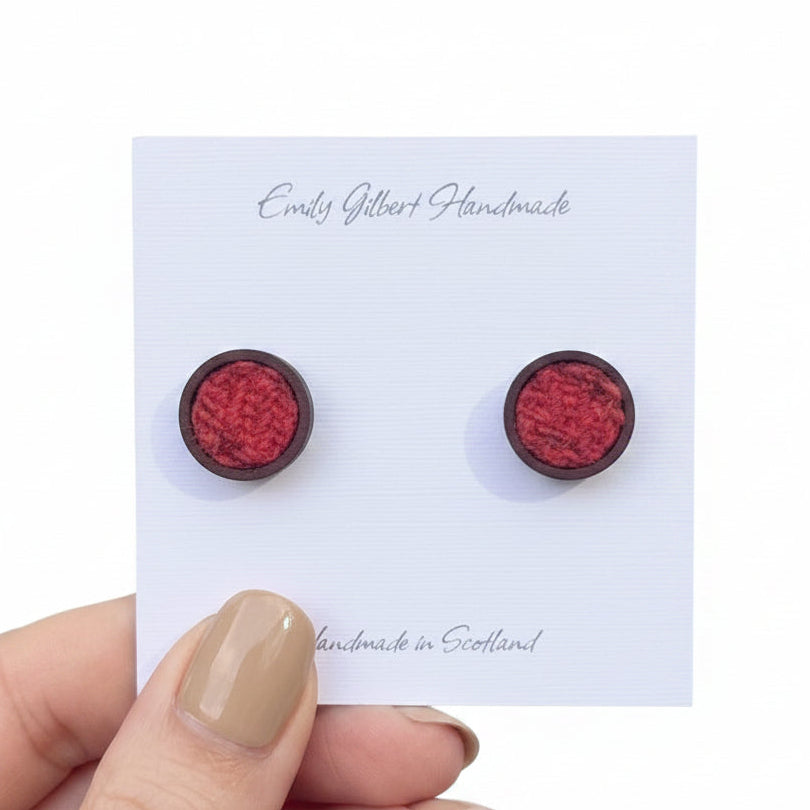 Orange Patchwork Harris Tweed Patchwork Stud Earrings