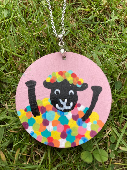 Light Pink Funky Sheep Pendant, Made in Scotland