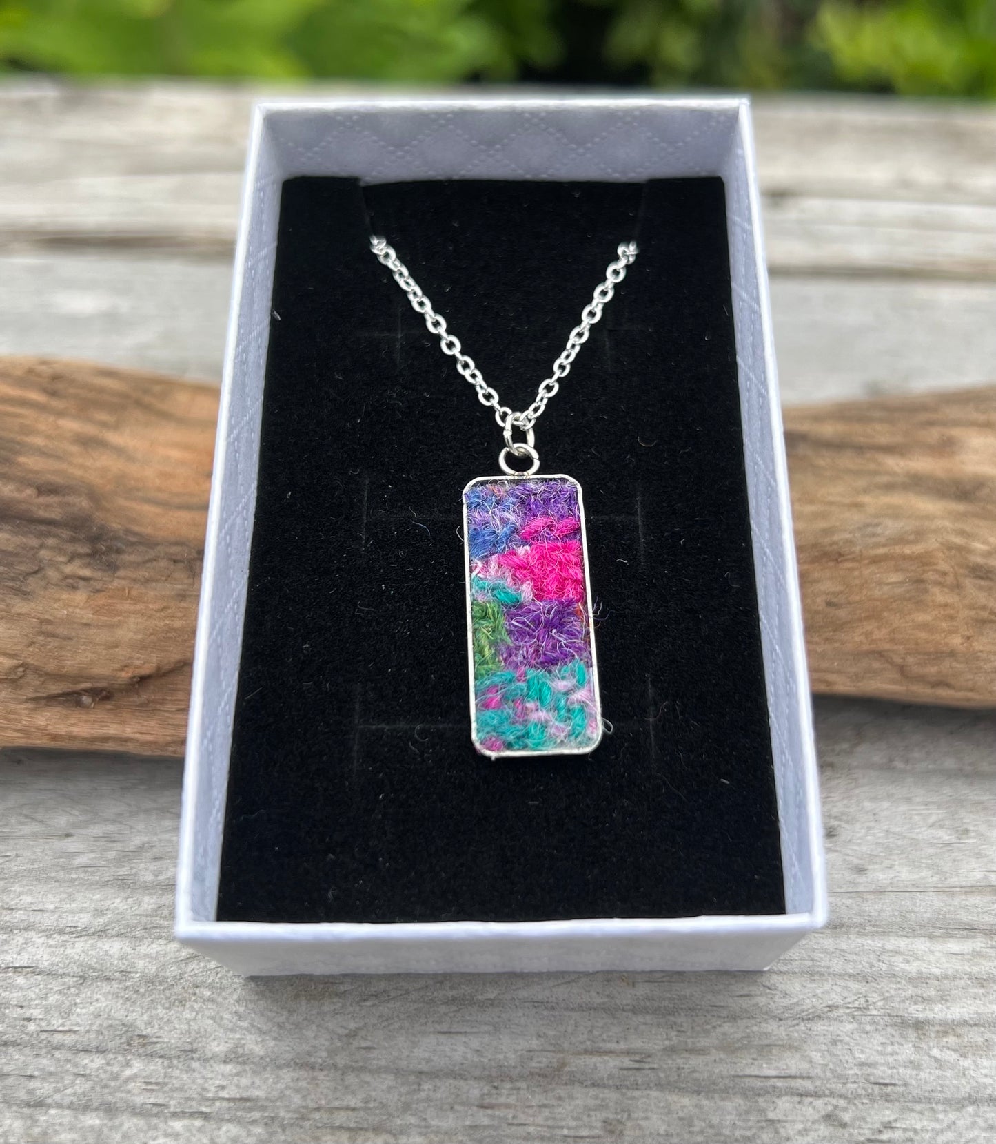 Pink, Purple and Green Harris Tweed Patchwork Pendant