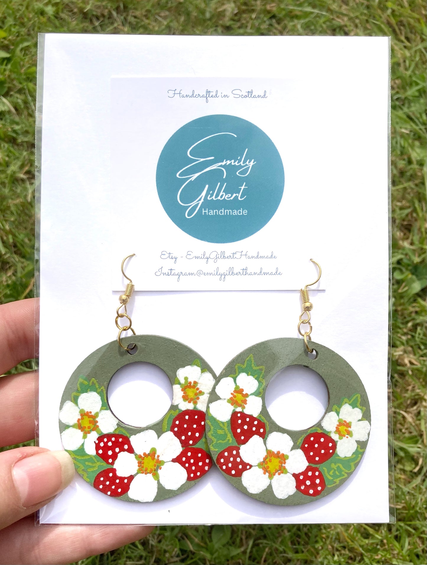 Hand Painted Large Wooden Strawberry Earrings, Made in Scotland