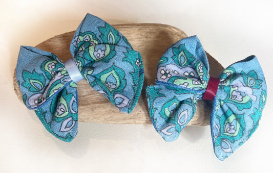 Vintage Fabric Blue Paisley Small Hair Bows