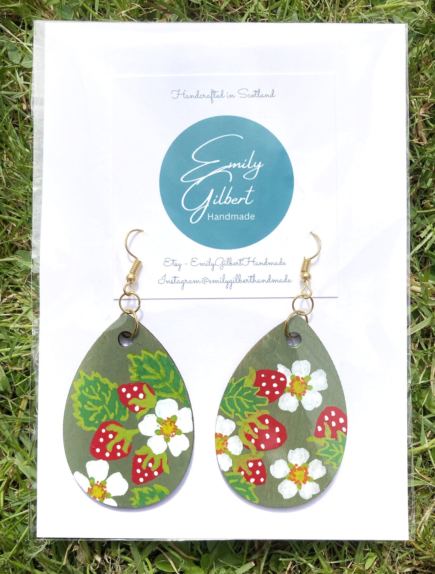 Large Hand Painted Wooden Strawberry Unique Earrings, Made in Scotland