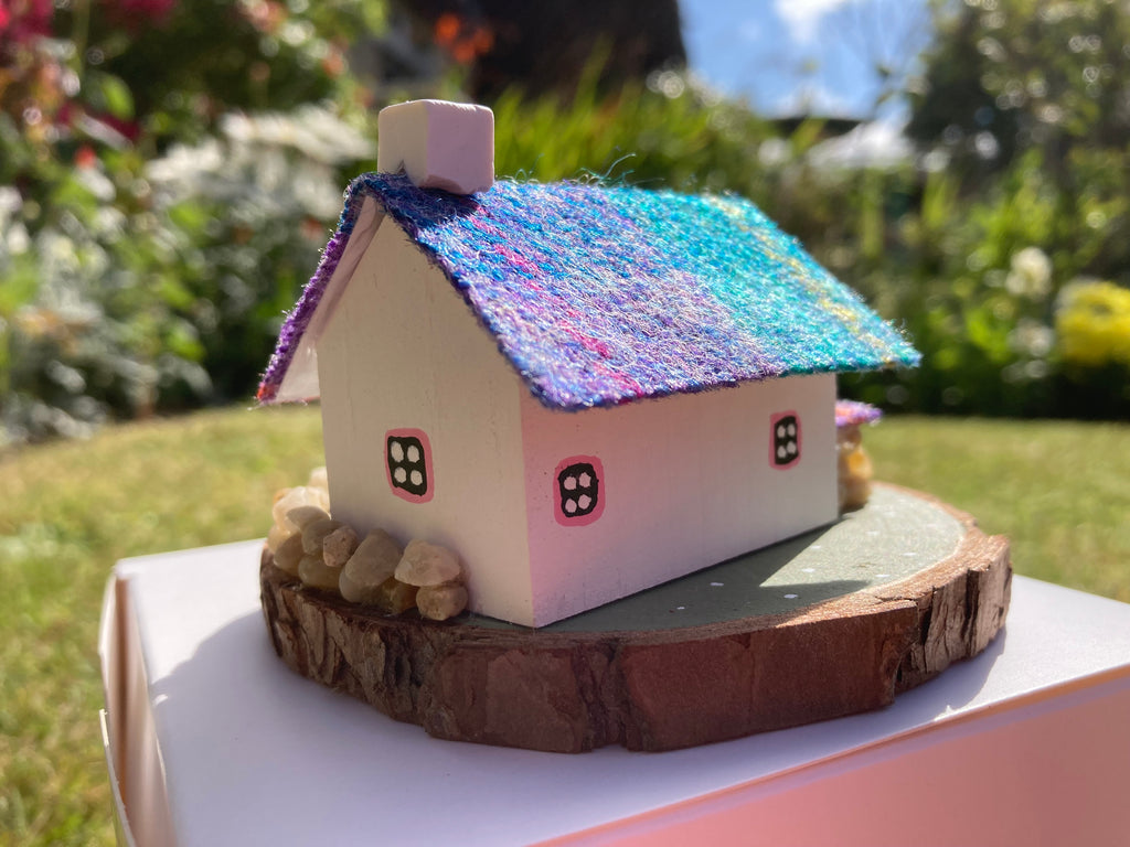 Violet & Kingfisher Blue Tartan Harris Tweed Bothy Cottage Gift, Handmade in Scotland