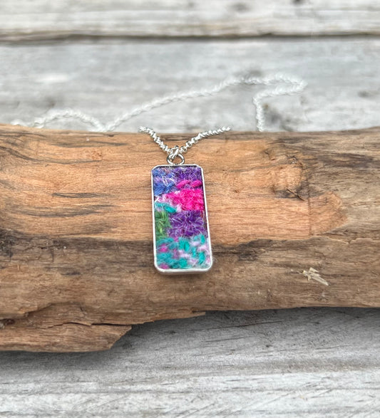 Pink, Purple and Green Harris Tweed Patchwork Pendant