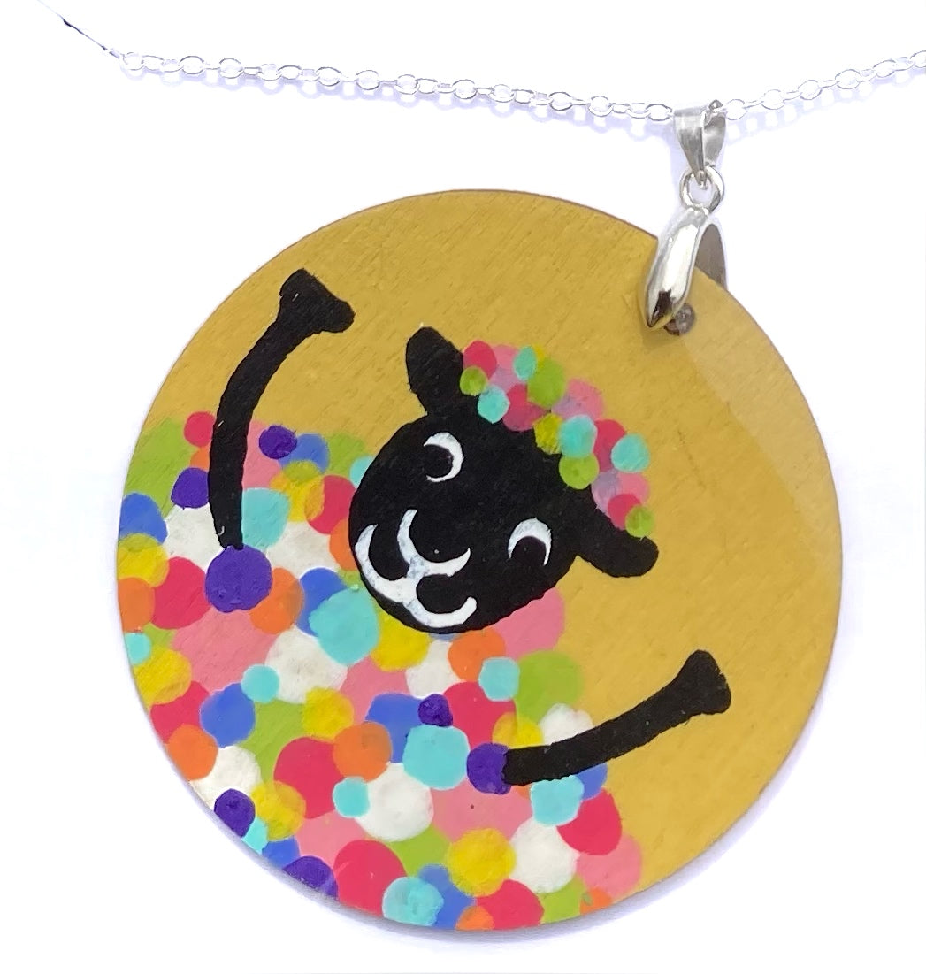 Yellow Hand Painted Sheep Pendant Necklace