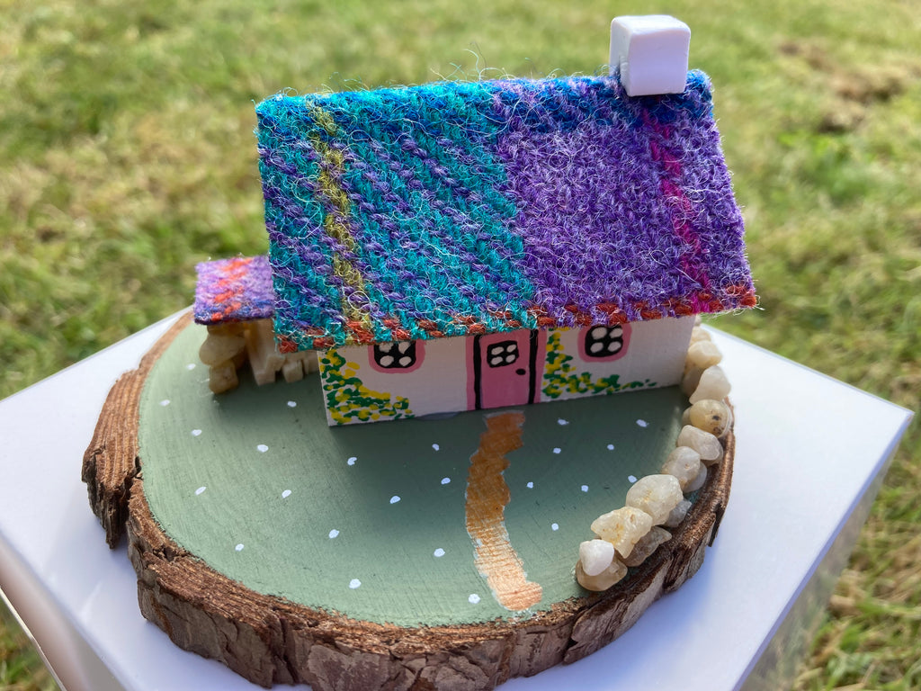 Violet & Kingfisher Blue Tartan Harris Tweed Bothy Cottage Gift, Handmade in Scotland