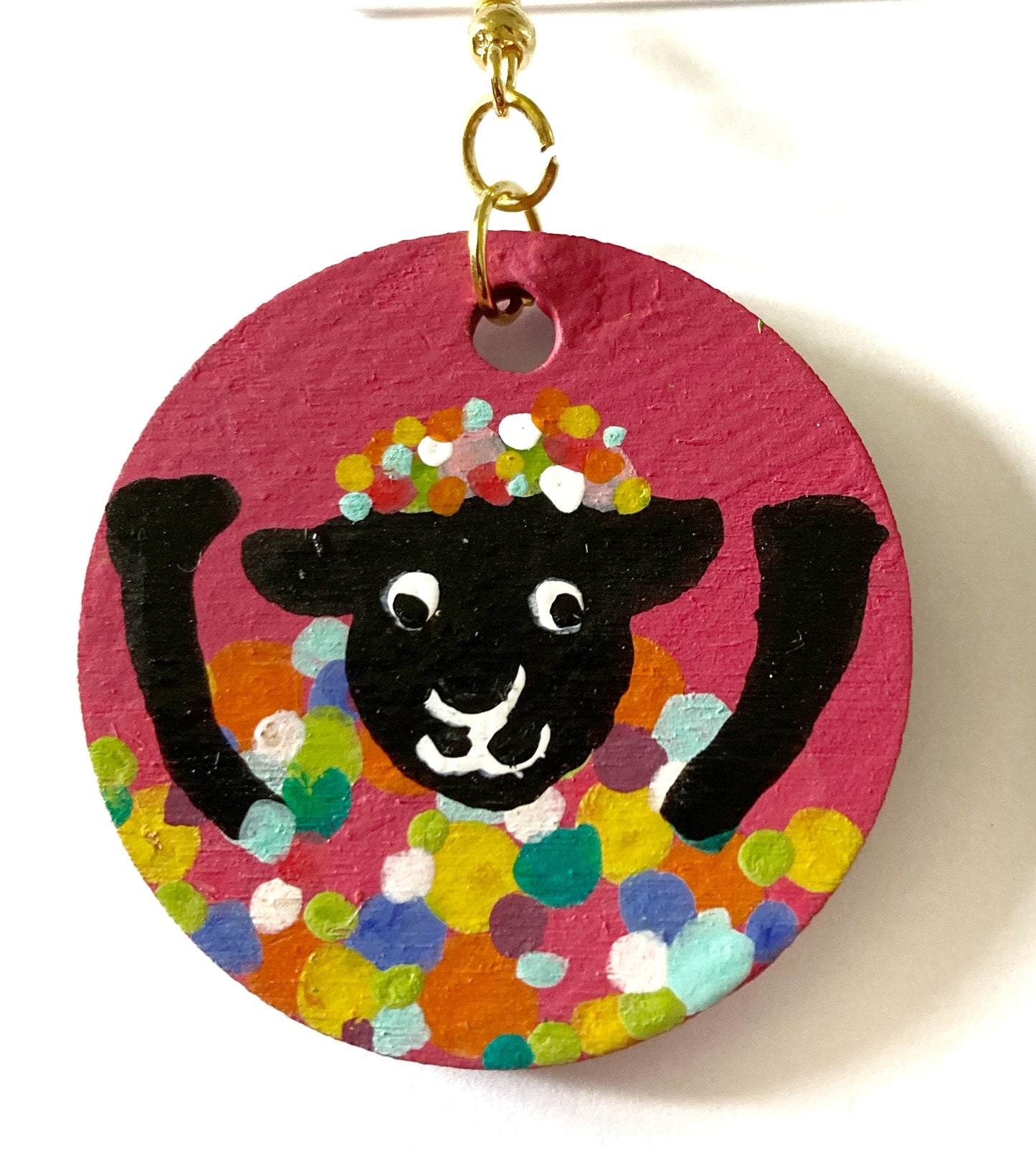 Pink & Yellow Funky Hand-painted Lightweight Sheep Earrings, Handmade in Scotland