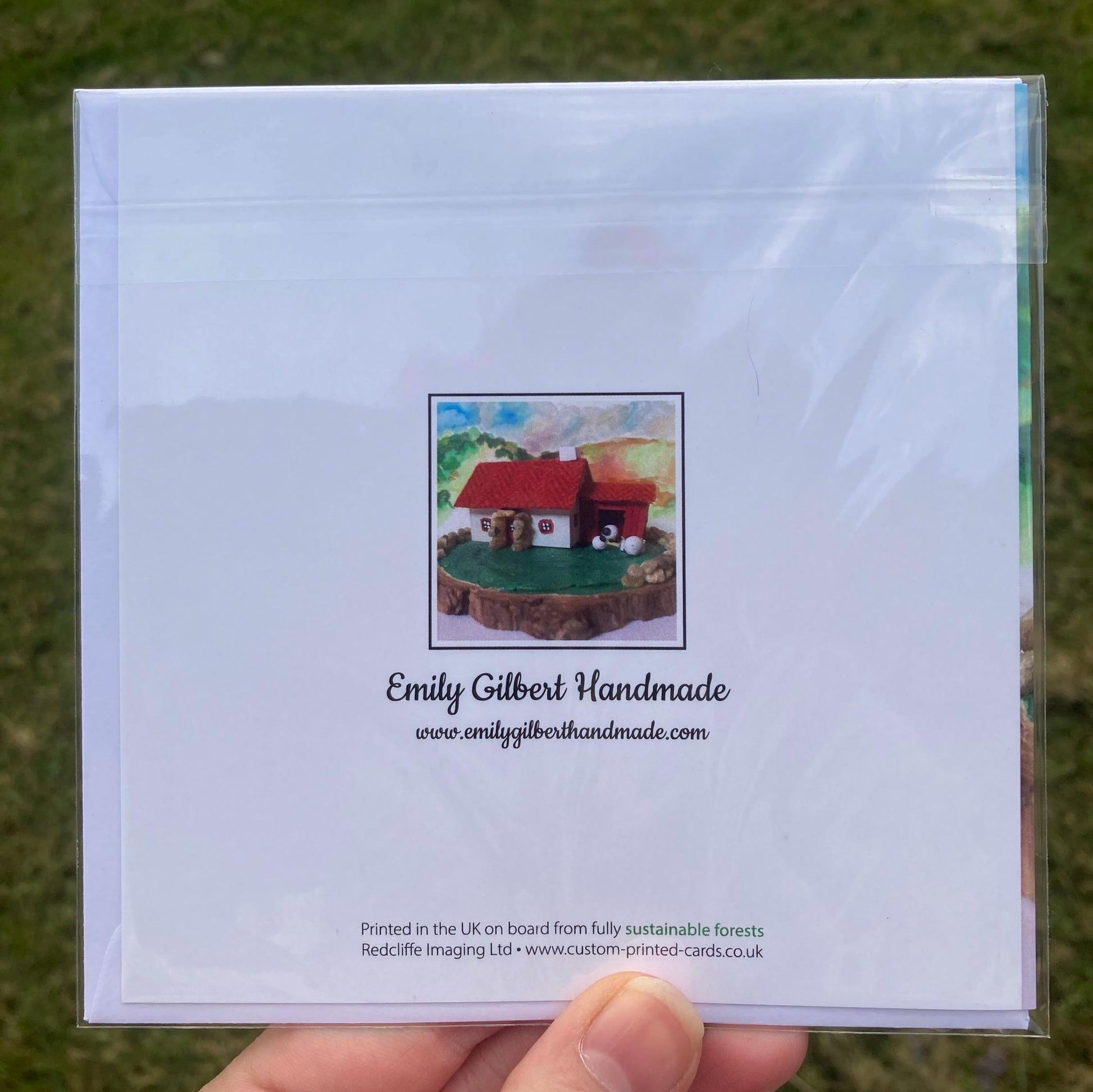 Red Harris Tweed Scottish Highland Sheep Farm Bothy Square Printed Greetings Card, Blank, Envelope included, Designed in Fife, Scotland