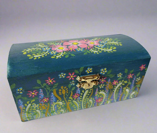Hand Painted Floral Wooden Jewellery Box - Handmade in Scotland