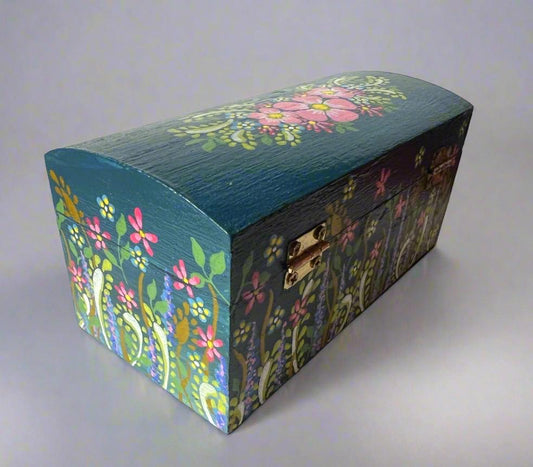 Hand Painted Floral Wooden Jewellery Box - Handmade in Scotland
