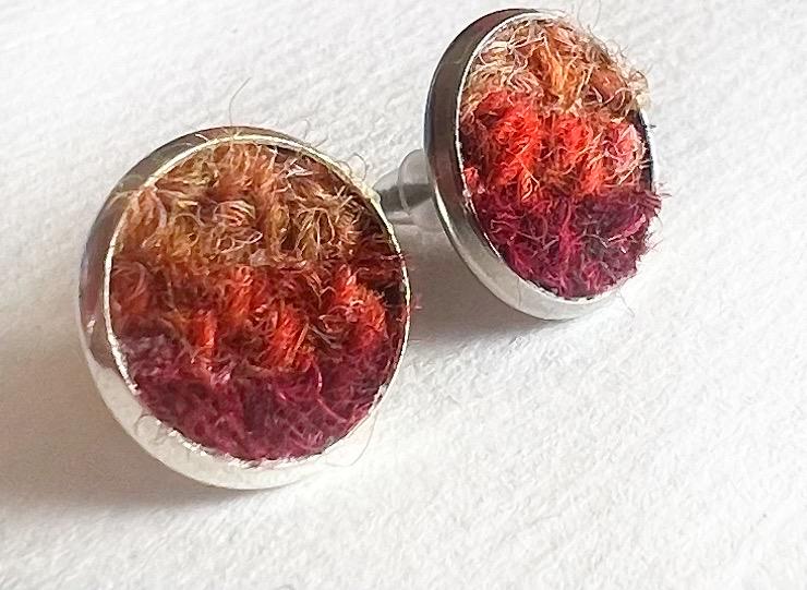 Orange Ombre Patchwork Harris Tweed Stud Earrings