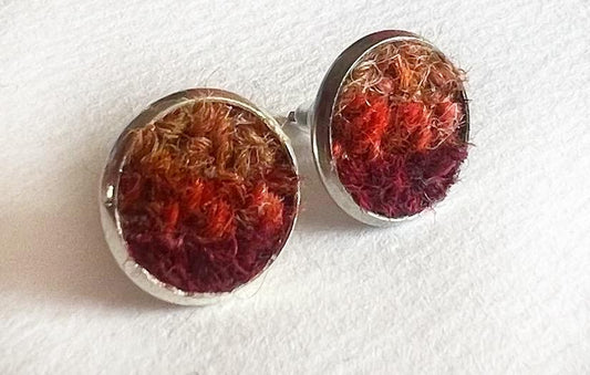 Orange Ombre Patchwork Harris Tweed Stud Earrings