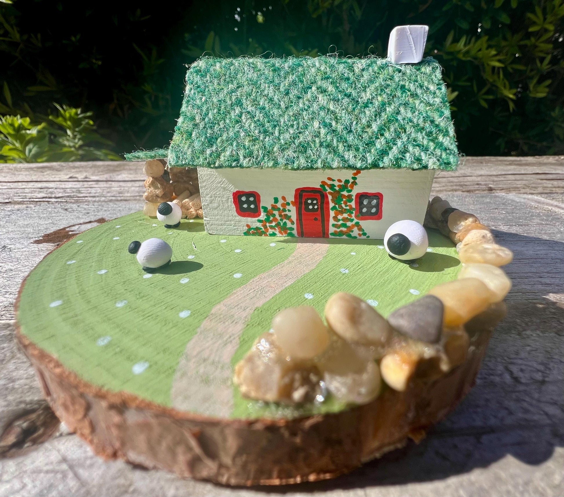 Green Harris Tweed Keepsake Miniature Scottish Sheep Bothy Collectible, Handmade in Scotland