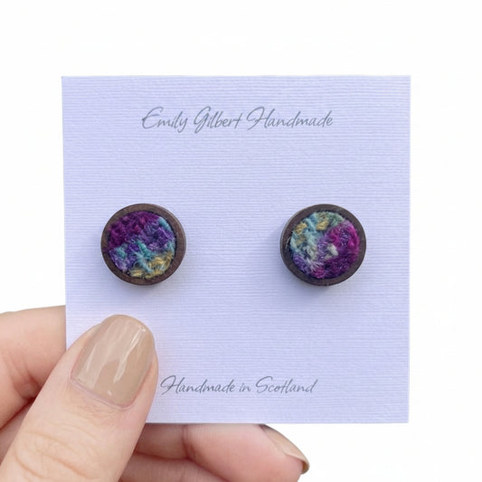 Purple & Turquoise Patchwork Harris Tweed Stud Earrings