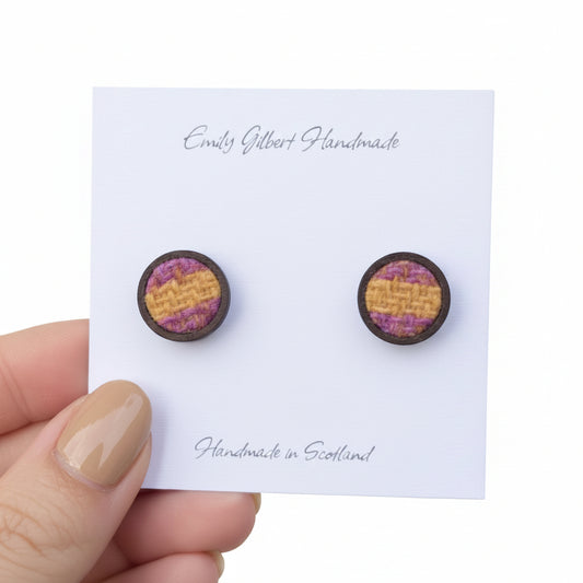 pair of pink and yellow harris tweed earrings 